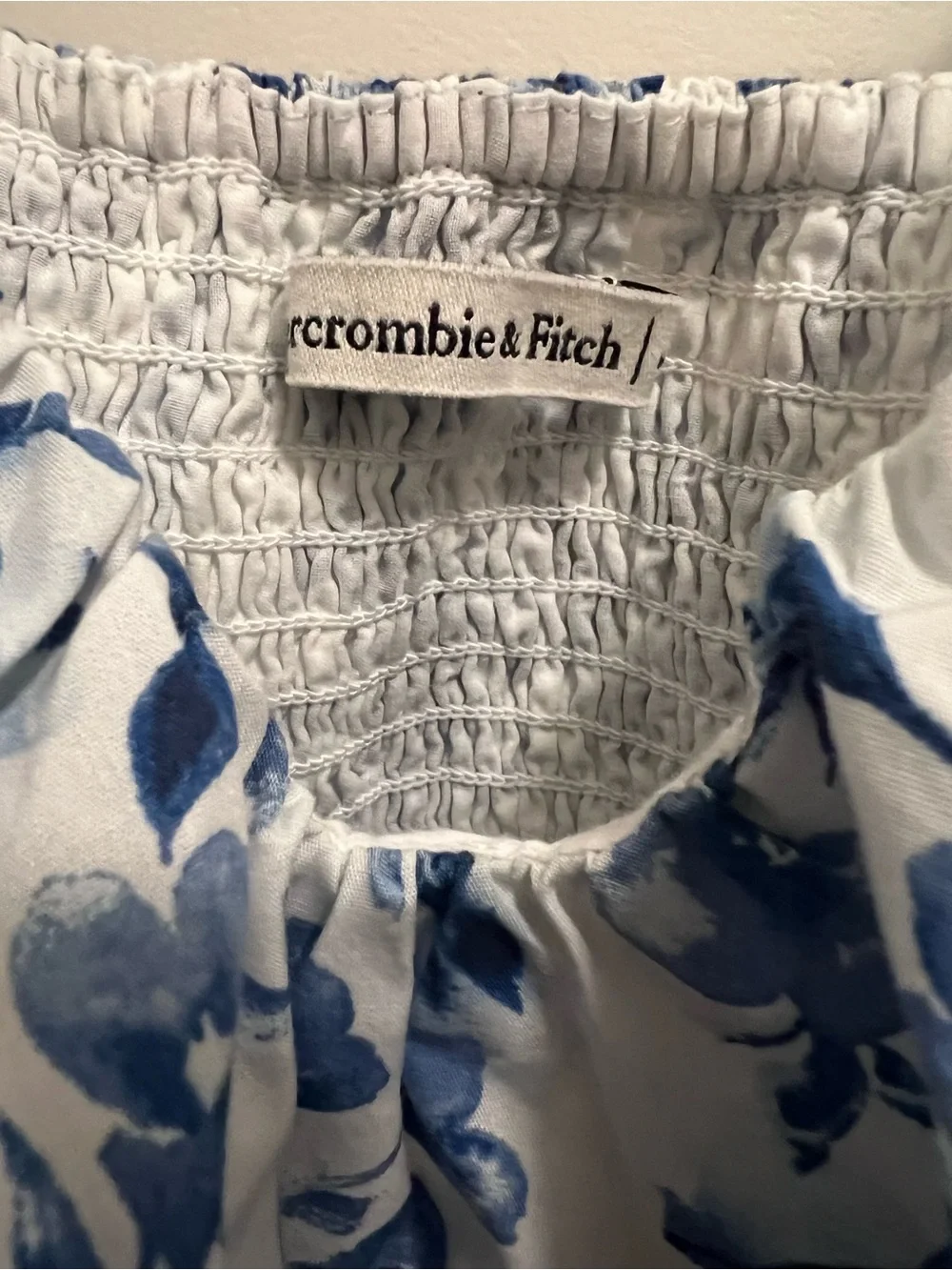 Abercrombie & Fitch White Top with Blue Floral Print and Puff Sleeves